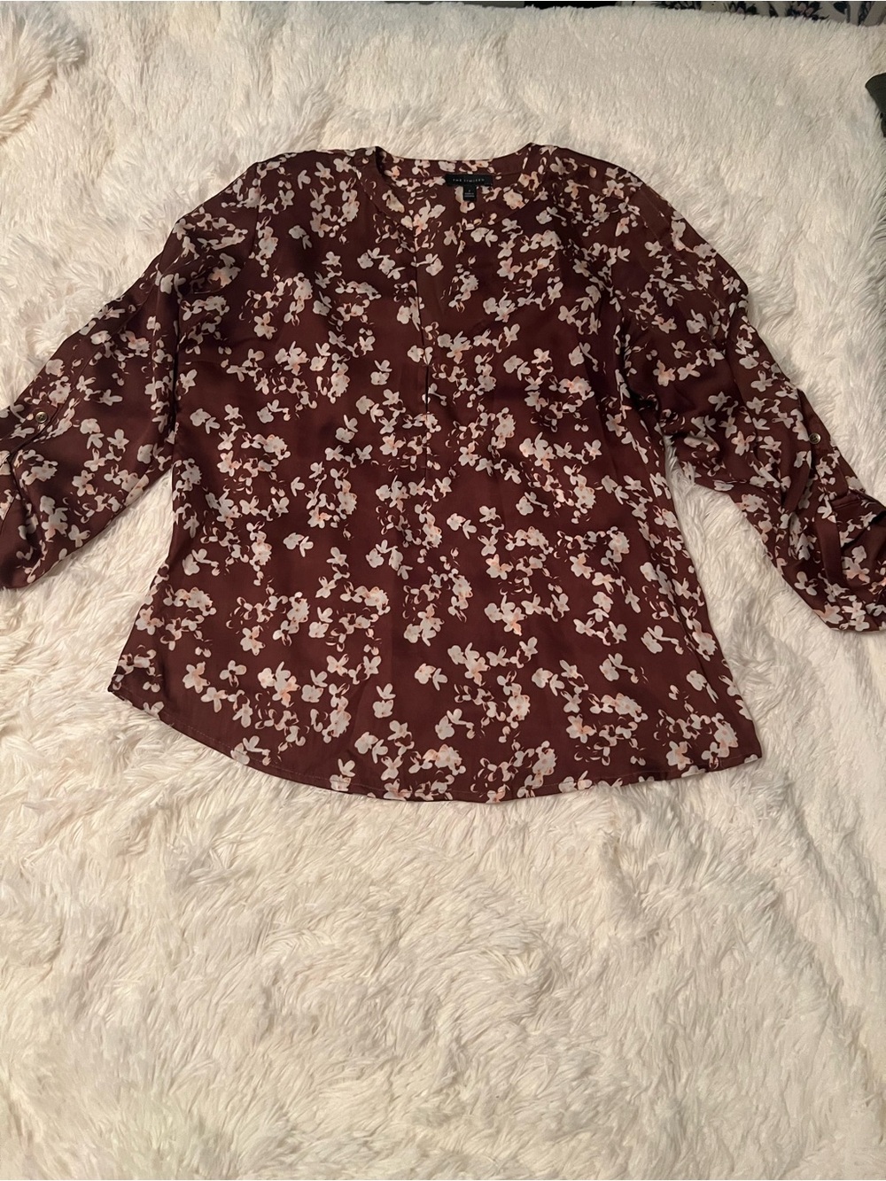 The Limited Maroon Floral Split-Neck Blouse